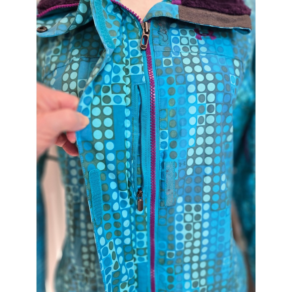 Under Armour Women S Teal Blue Geometric Dot Print Hooded Ski Jacket Pockets - Picture 11 of 16